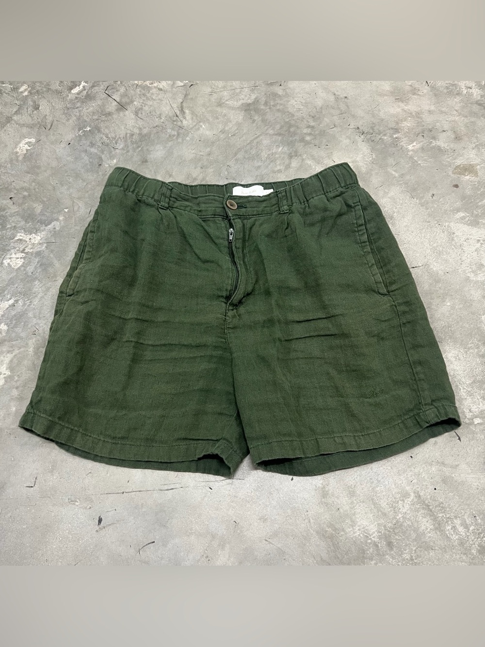 Porter & Ash Shorts Mens Large Green Linen Drawstring Beach Pool 5.5"